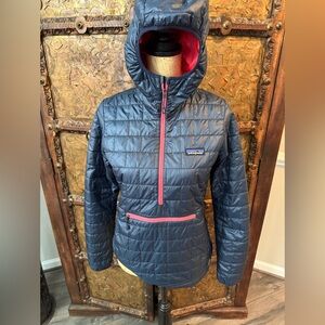 Patagonia Navy Quilted Pullover with Pink Zip Accents XS